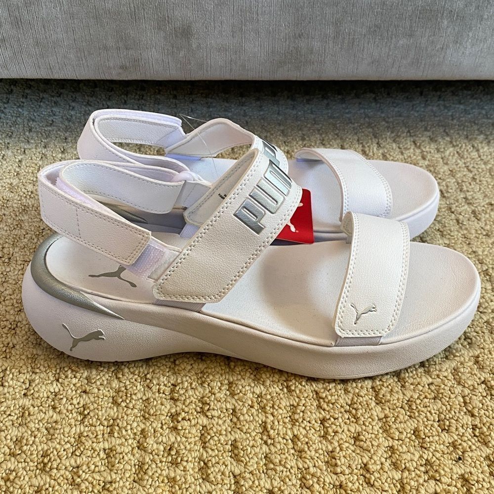 Puma Kids White Sandals with Silver Accents - Picture 2 of 3